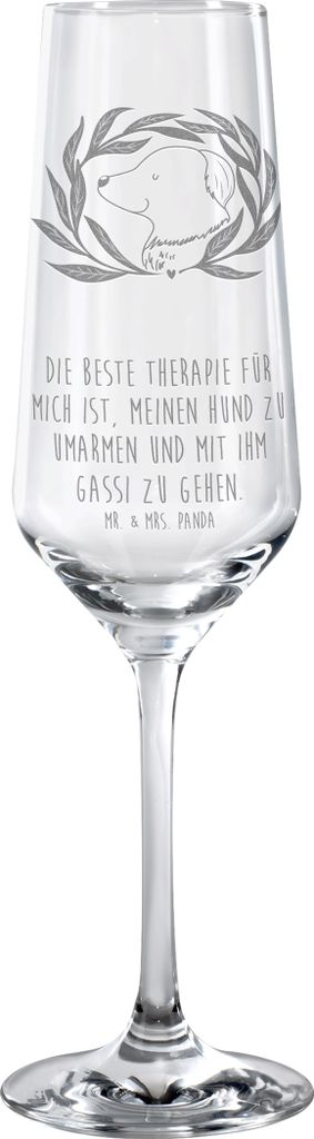 Mr. & Mrs. Panda Glas Hund Blumen - Transparent - Geschenk, Sektglas mit Gravur, Umarmen, Gassi gehen, Hundeliebe, Champagnerglas, graviertes, Spr...
