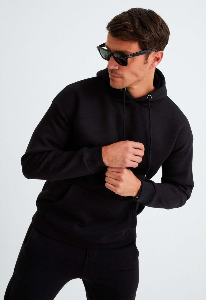 Leif Nelson Kapuze Herren Oversize Kapuzenpullover LN-9038, Schwarz / L