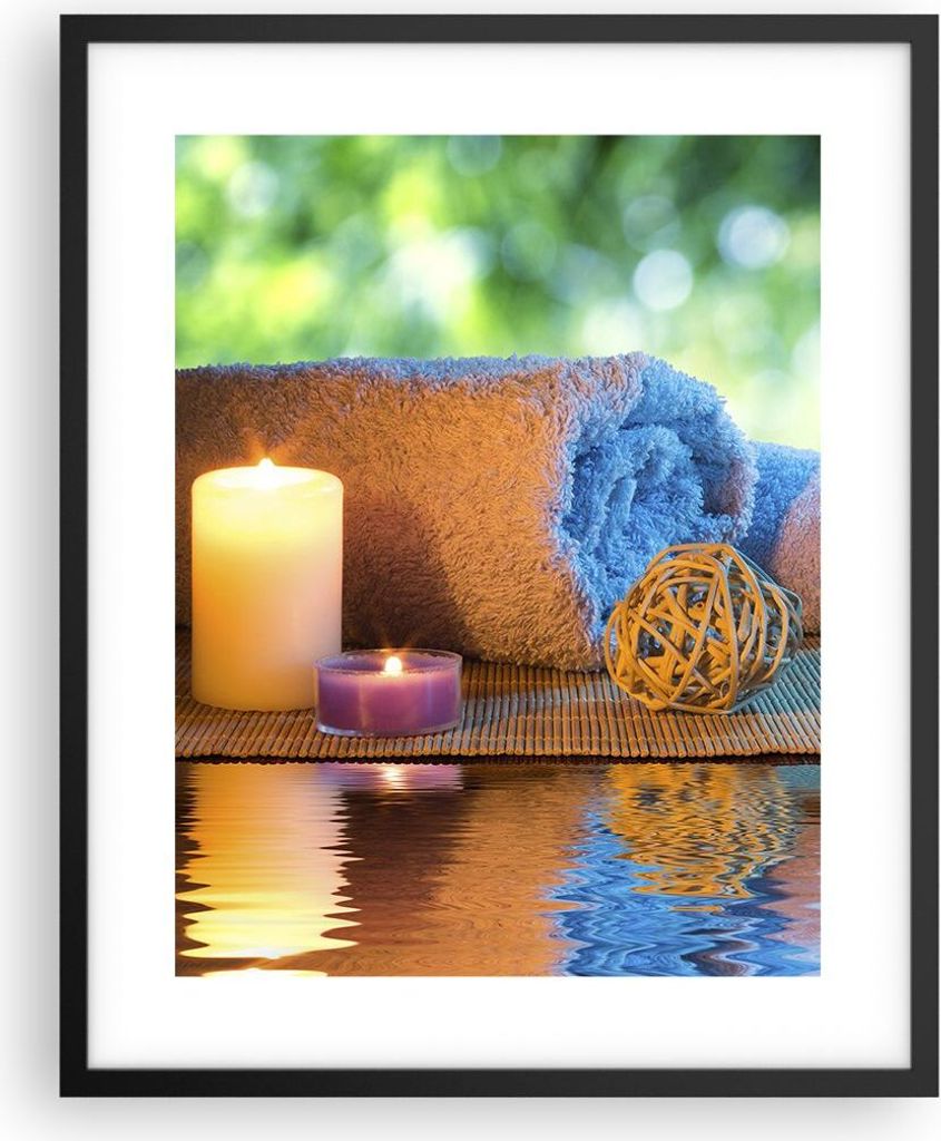 Gerahmtes Poster - Schwarzer Rahmen - Natur Entspannung Spa Kerzen - 40x50 cm - Wand Bild - Wanddeko - Wandbilder - Wandposter - Bilderrahmen - Bil...