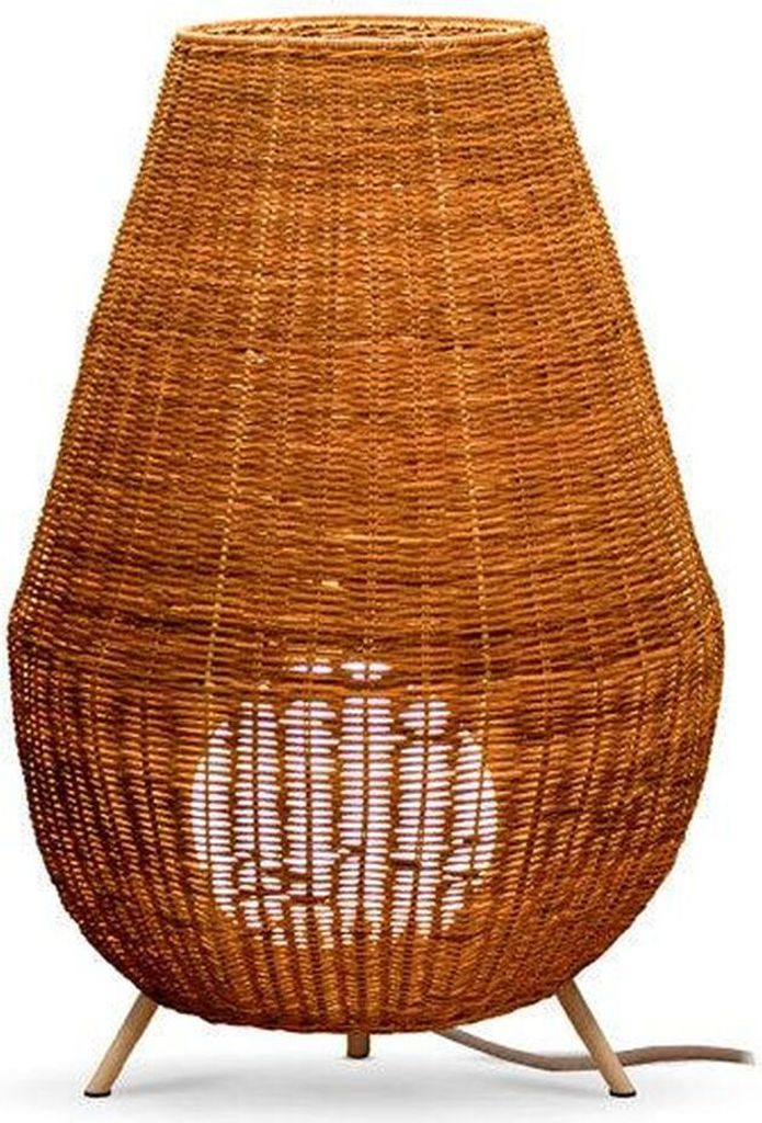 Außenlampe Rattan LED Akku IP54 72 cm hoch mit Fernbedienung Dimmer kabellos tragbar Outdoor Bodenlampe Balkon Terrasse