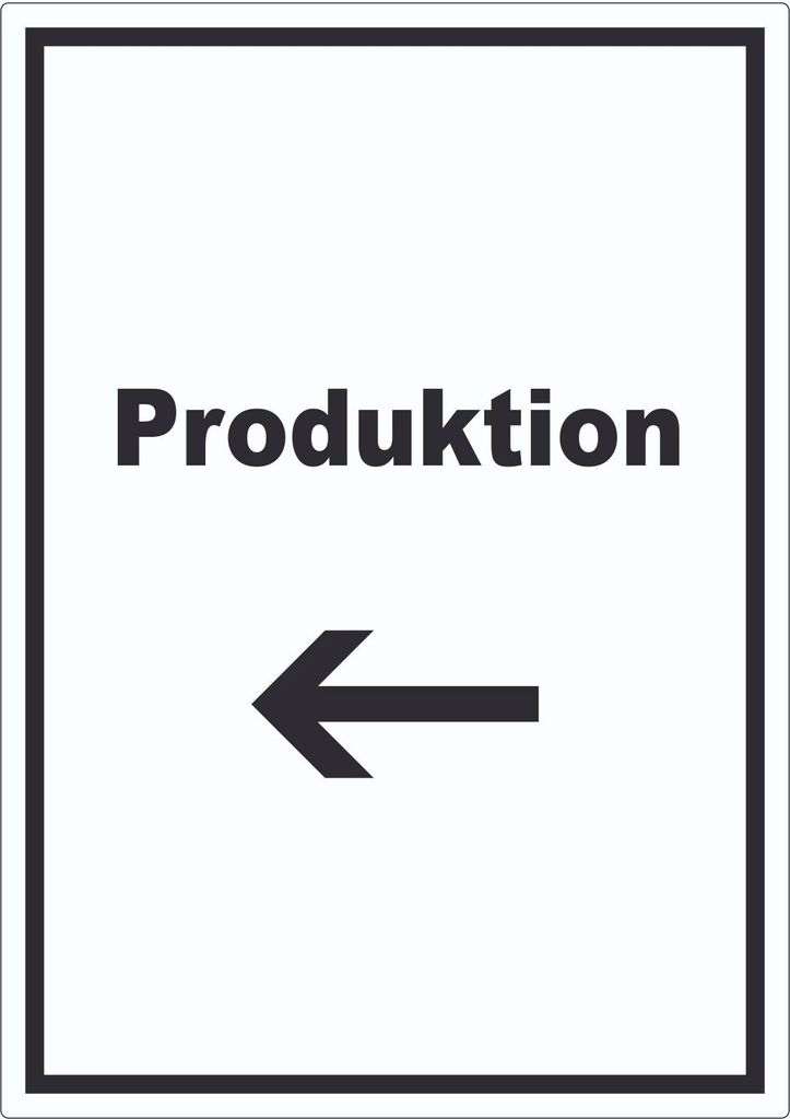 Produktion Aufkleber mit Text und Richtungspfeil links Herstellung hochkant A8 (52x74mm)