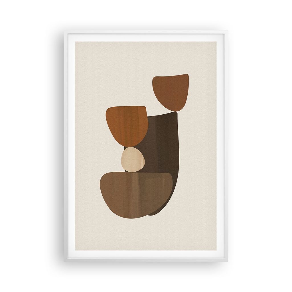 Gerahmtes Poster - Weißer Rahmen - Abstraktion Braun Minimalismus - 70x100 cm - Wand Bild - Wanddeko - Wandbilder - Wandposter - Bilderrahmen - Bi...