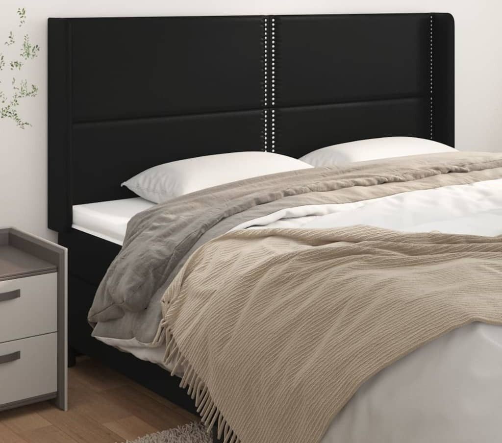 Design Möbel Kopfteil mit Ohren Schwarz 203x16x118/128 cm Kunstleder - 2024 Neu