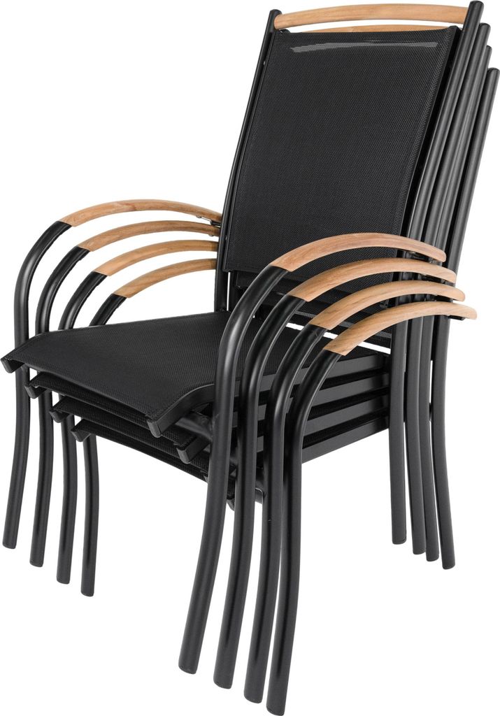 ib style DIPLOMAT Stapelstühle ALU Teak schwarz Gartenstuhl Gartenmöbel 4x Stapelstuhl