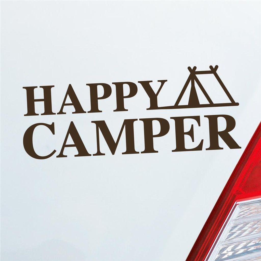 Auto Aufkleber Happy Camper Zelt 19x7 cm Braun Sticker Heckscheibenaufkleber