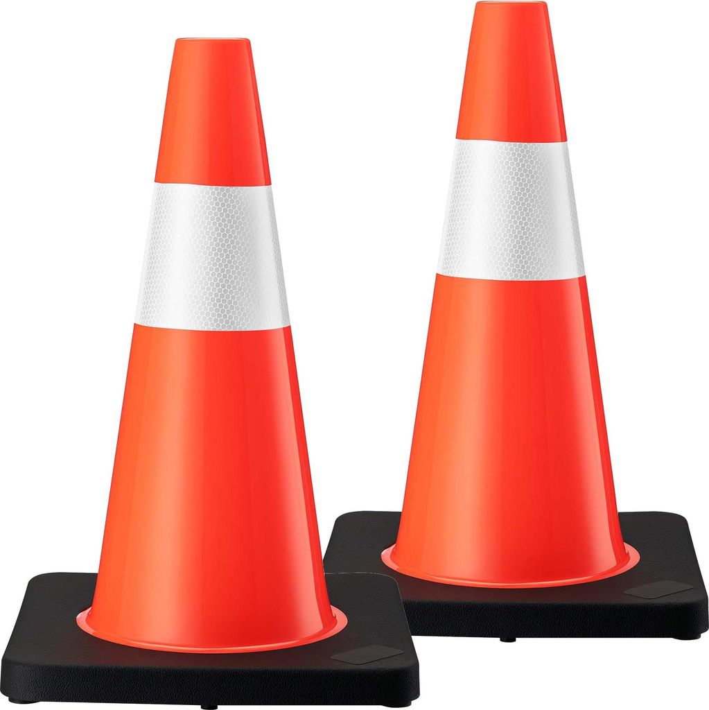 Wiltec Verkehrskegel 45 cm hoch 2 Stück, Leitkegel zum Absichern, Pylon reflektierend, Warnkegel aus robustem PVC und Gummi für Baustellen