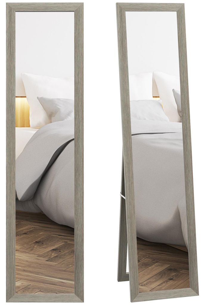 HOMCOM Standspiegel Ganzkörperspiegel mit Ständer freistehender Wandspiegel Grau