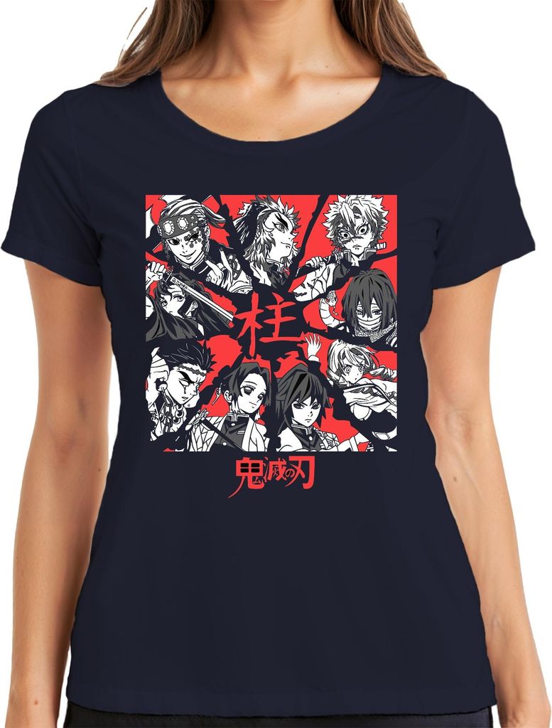 Demon Slayer Kimetsu no Yaiba Hashira Anime Geschenk Vintage Damen T-Shirt, Navy, M