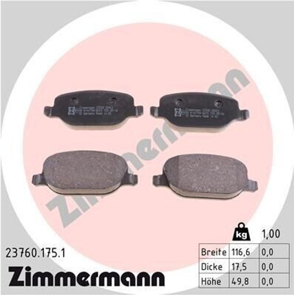ZIMMERMANN 23760.175.1 - Bremsbeläge für 159 (939), Brera (939), Spider (939)