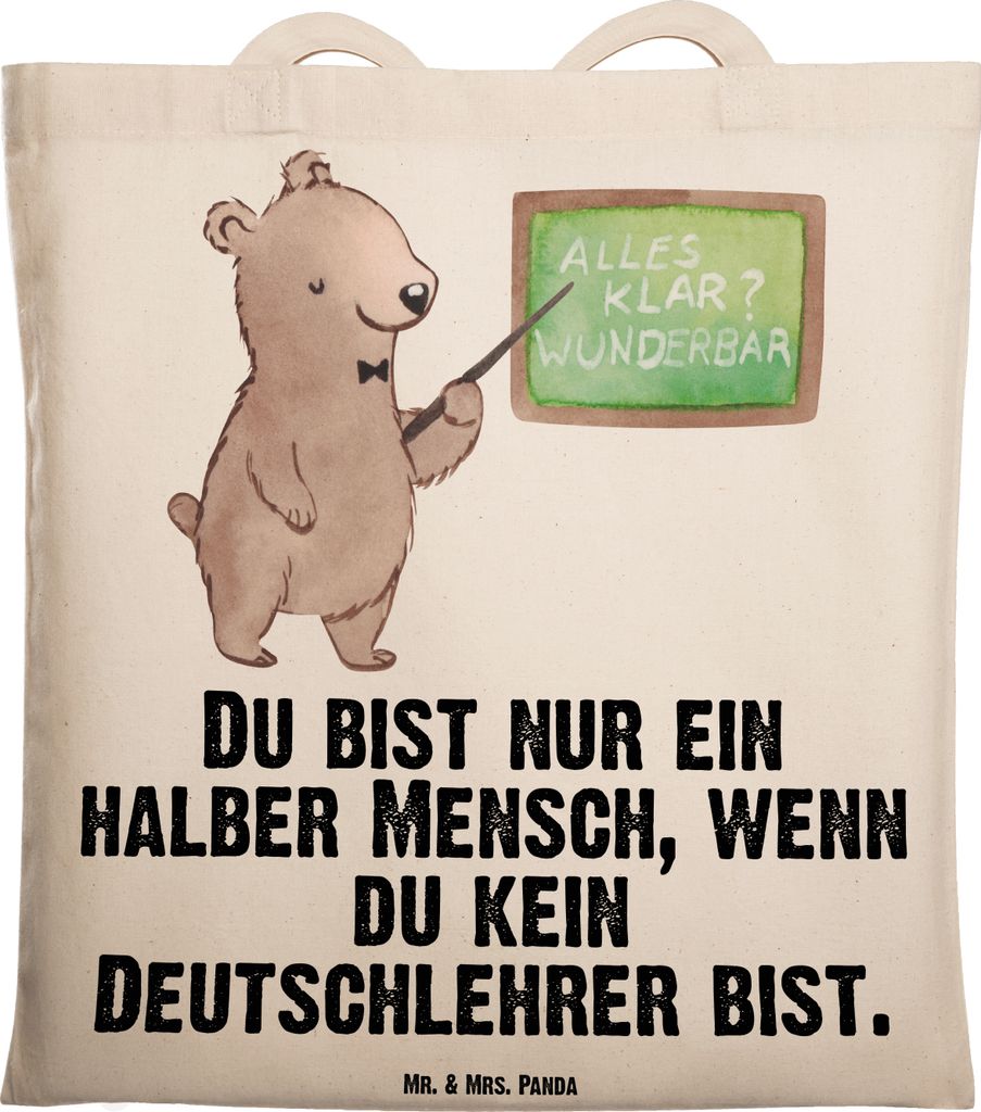 Mr. & Mrs. Panda Tote Bag Deutschlehrer Herz - Transparent - Geschenk, Spruch, Tasche, Stoffbeutel, Schultasche, Lustig, Grundschule, Shopping, uni...