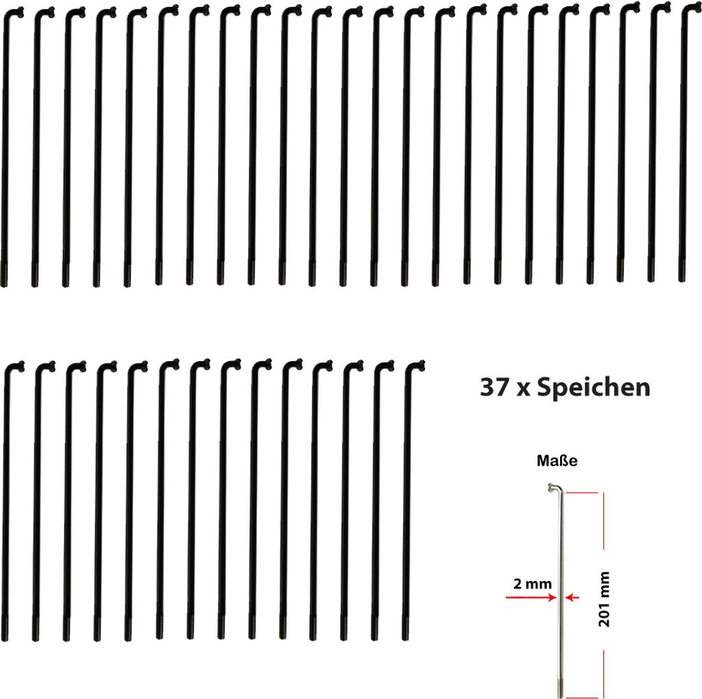 37 Stück MACH1 Speichen Spokes Plus 201 mm Edelstahl 2mm 14G Schwarz