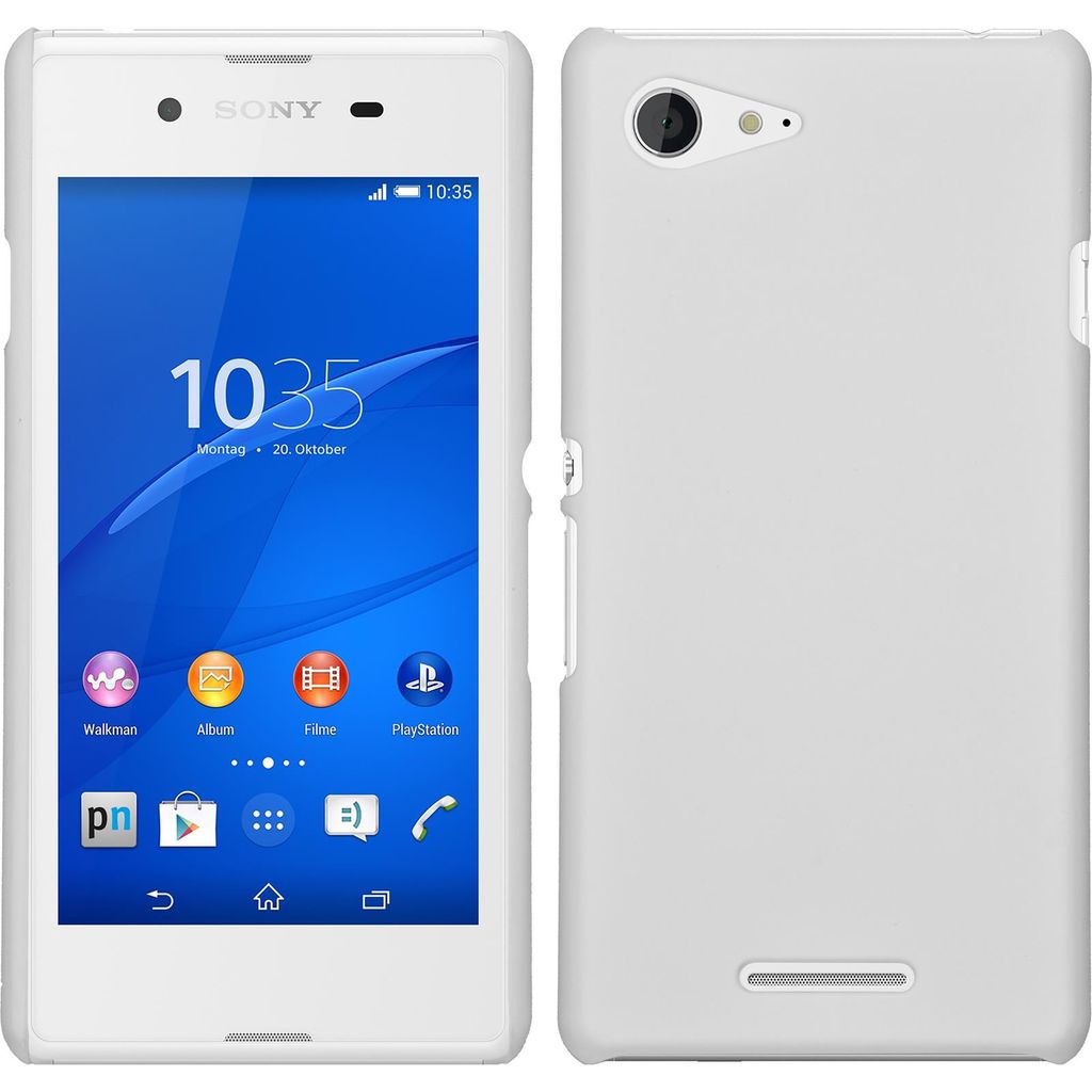 PhoneNatic Case kompatibel mit Sony Xperia E3 - Hülle weiß gummiert Hard-case + 2 Schutzfolien