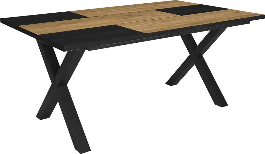Table de séjour Premium pieds en X métal et bois massif brun Happyment