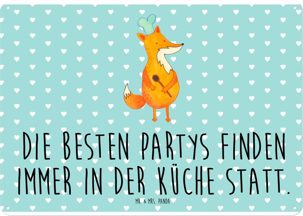 Mr. & Mrs. Panda Schild Fuchs Koch DIN A4 - Türkis Pastell - Geschenk, Türschild, Bäcker, Köche, Spruch Lustig, Wandbild, Hungrig, Metallbild, ...