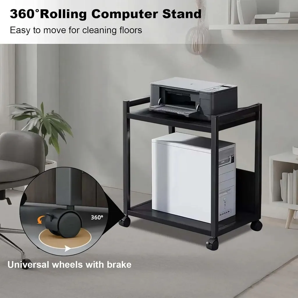 Support PC réglable à roulettes 360° et structure métallique à 2 étages - 5