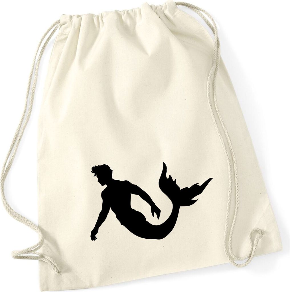 Huuraa Turnbeutel Meermann Silhouette 12 Liter Natural Baumwolle Rucksack Geschenkidee