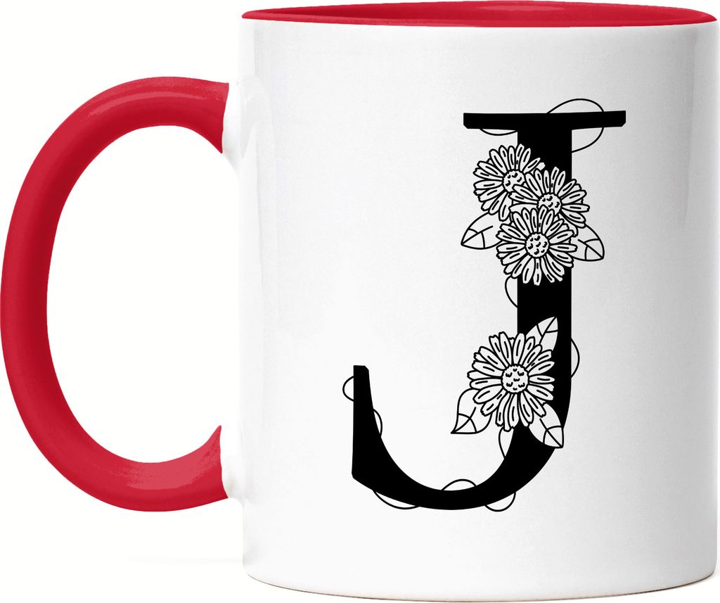 Buchstaben-Tasse J Tasse mit Buchstabe Alphabet Monogramm Blumenmotiv Geschenkidee Anfangsbuchstabe