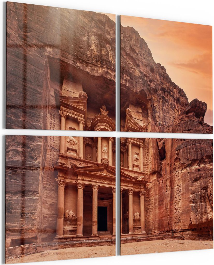 DEQORI Glasbilder Acryl 4x50x50 cm 'Al-Khazneh am Abend' Wandbilder XXL groß