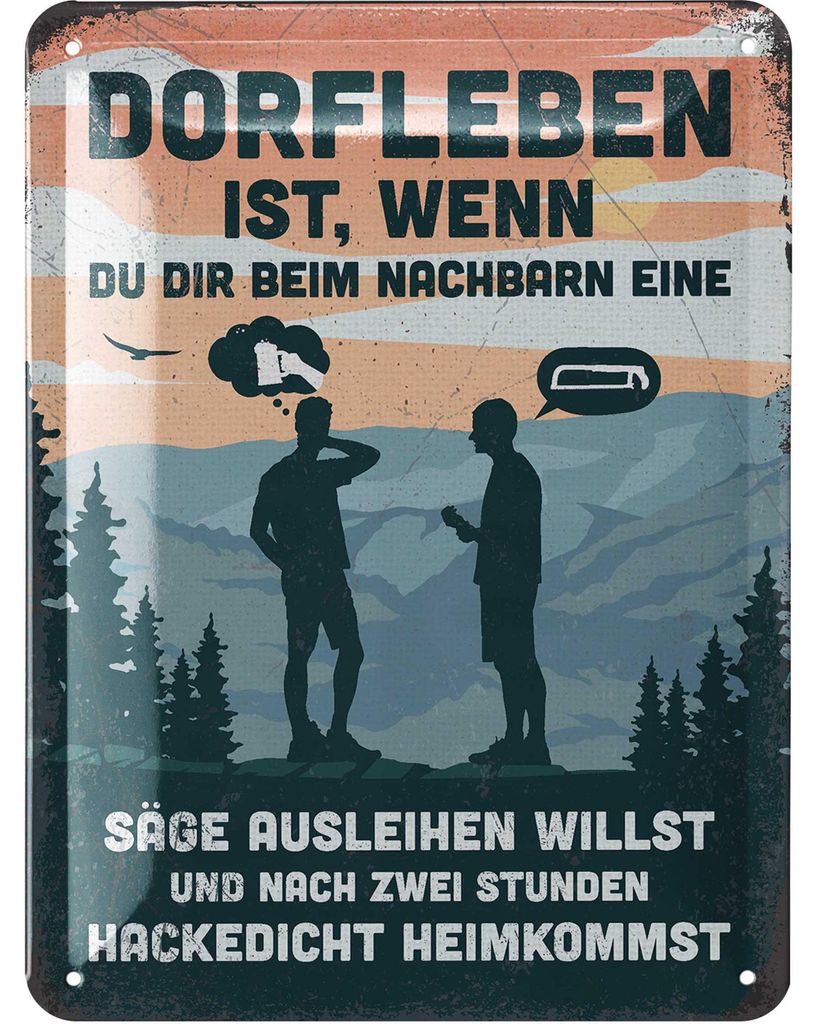 LANOLU Retro Blechschild DORFLEBEN- lustige Schilder mit Produktbild 