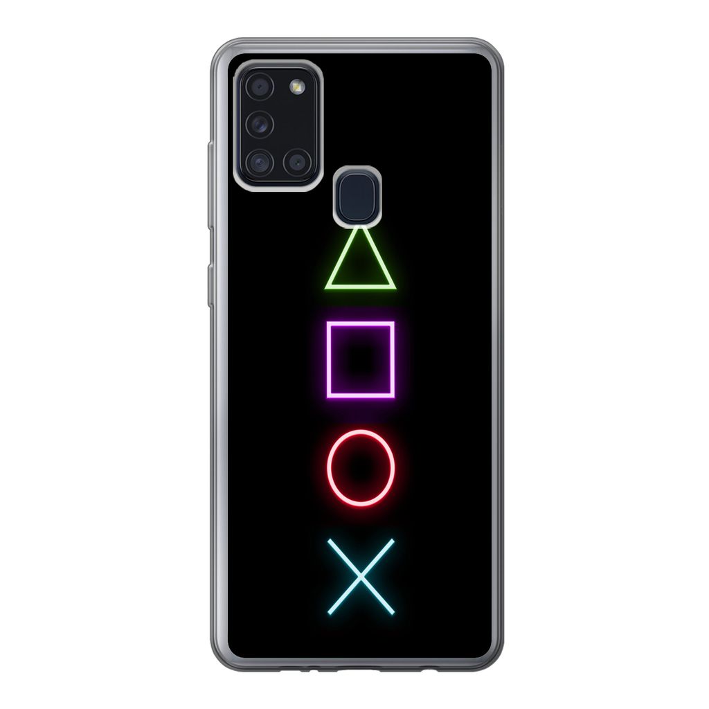 MuchoWow Handyhülle Schutzhülle Hülle für Samsung Galaxy A21s Gaming - Neon - Konsole - Schwarz - Controller - Gaming Silikon Softcase Handy ...
