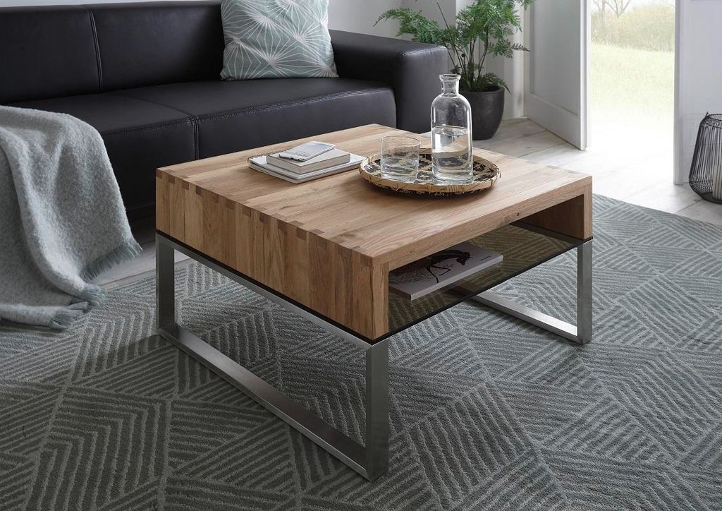 Couchtisch Hilary | Asteiche massiv | mit Glasplatte | 70x70 | Eiche