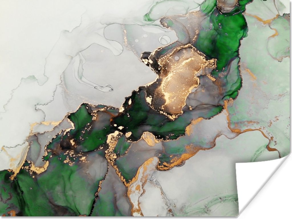 MuchoWow Poster Marmor - Gold - Grün - Luxus 120x90 cm - Wandbild