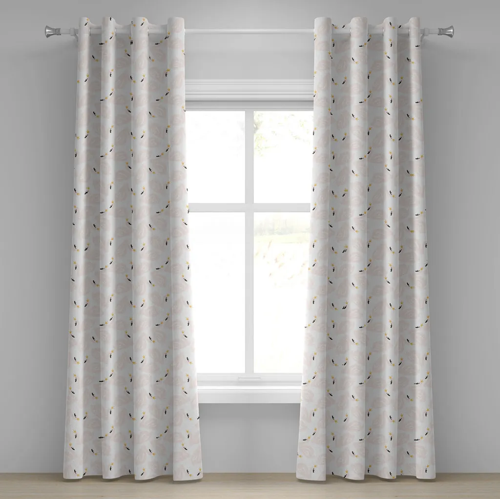 Rideau pour chambre d'enfant motif Cygne Pêche 280x245 cm à œillets