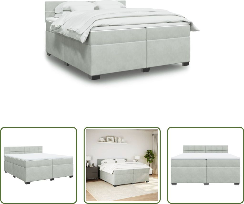 The Living Store Boxspringbett mit Matratze Hellgrau 200x200 cm Samt