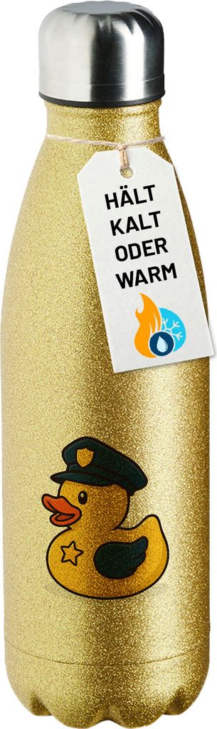 Huuraa Trinkflasche Quietscheente Polizei Comic Gummiente 500ml Gold Edelstahl Wasserflasche Trinkflasche Geschenkidee