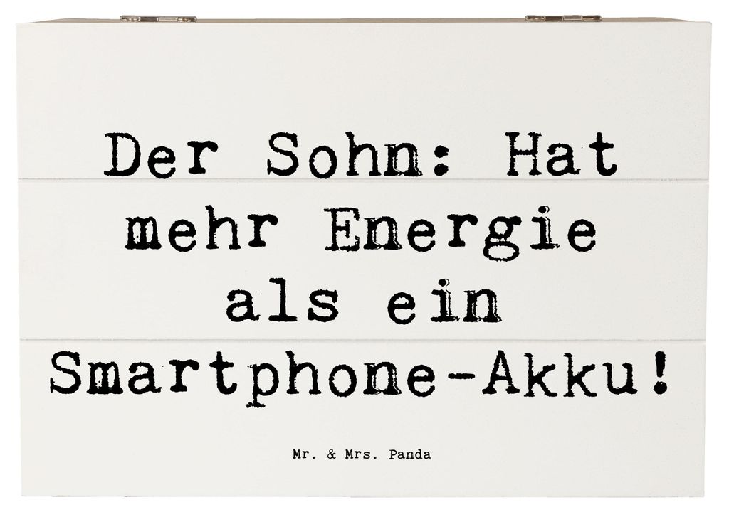 Mr. & Mrs. Panda Holzkiste Spruch Energie Sohn 22 x 15 cm - Weiß - Geschenk, Lebenskraft, Kiste, Familienmitglieder, Familie, fotobox, Aufbewahrun...