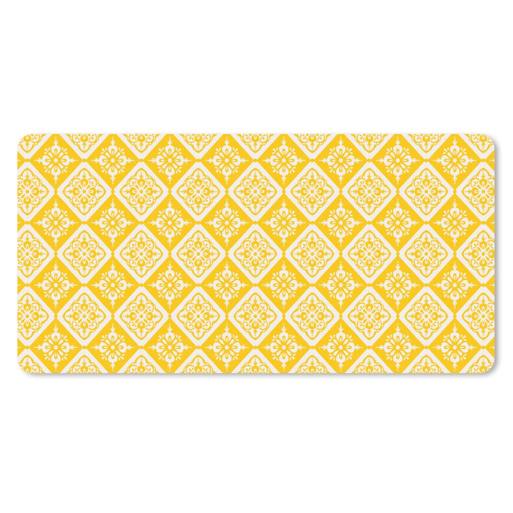 MuchoWow Schreibtischunterlage Mosaik - Vintage - Gelb - Muster 80x40 cm - XXL Mauspad - Gaming Mauspad