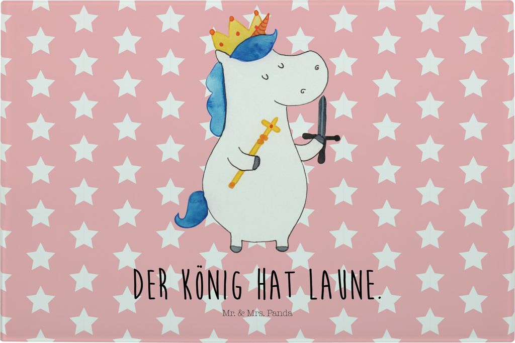 Mr. & Mrs. Panda Hackbrett Einhorn König mit Schwert - Rot Pastell - Geschenk, Mittelalter, Einhörner, Schneidebrett Aus Glas, Schneidbrett, Glas...