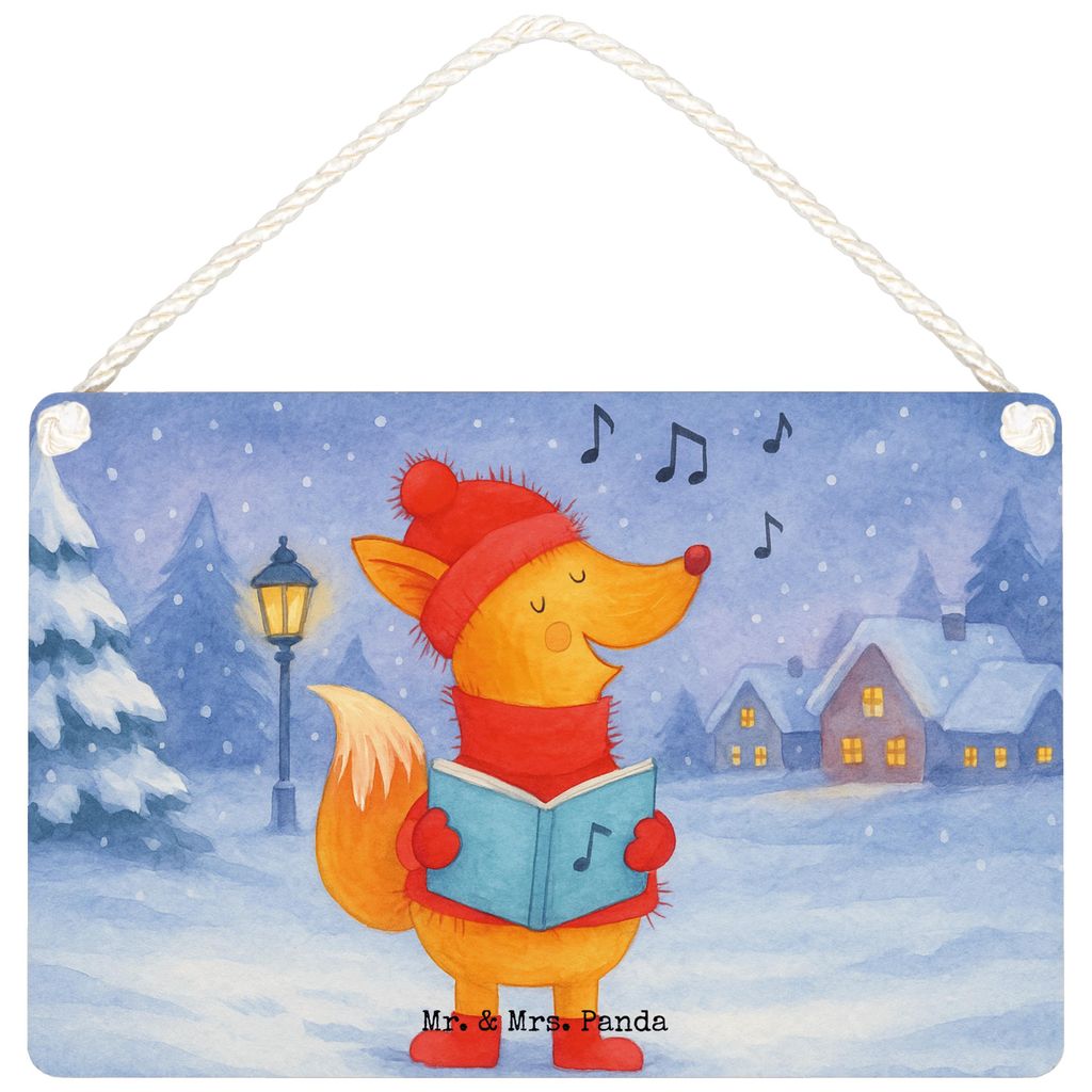 Mr. & Mrs. Panda Schild Fuchs Sänger Design DIN A6 - Weiß - Geschenk, Holzschild, Wandbild Holz, Winter, Singen, Türschild, Weihnachten, kleine ...