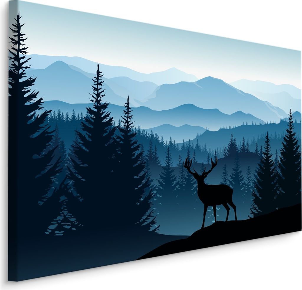 Fabelhafte Canvas LEINWAND BILDER 70x50 cm XXL Kunstdruck Wald Berge Bäume Hirsch