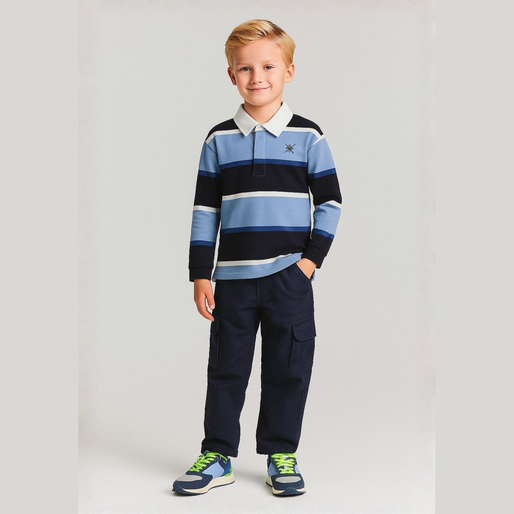 Minoti Poloshirts Baumwolle langarm Blau Gr. 134 für Jungen