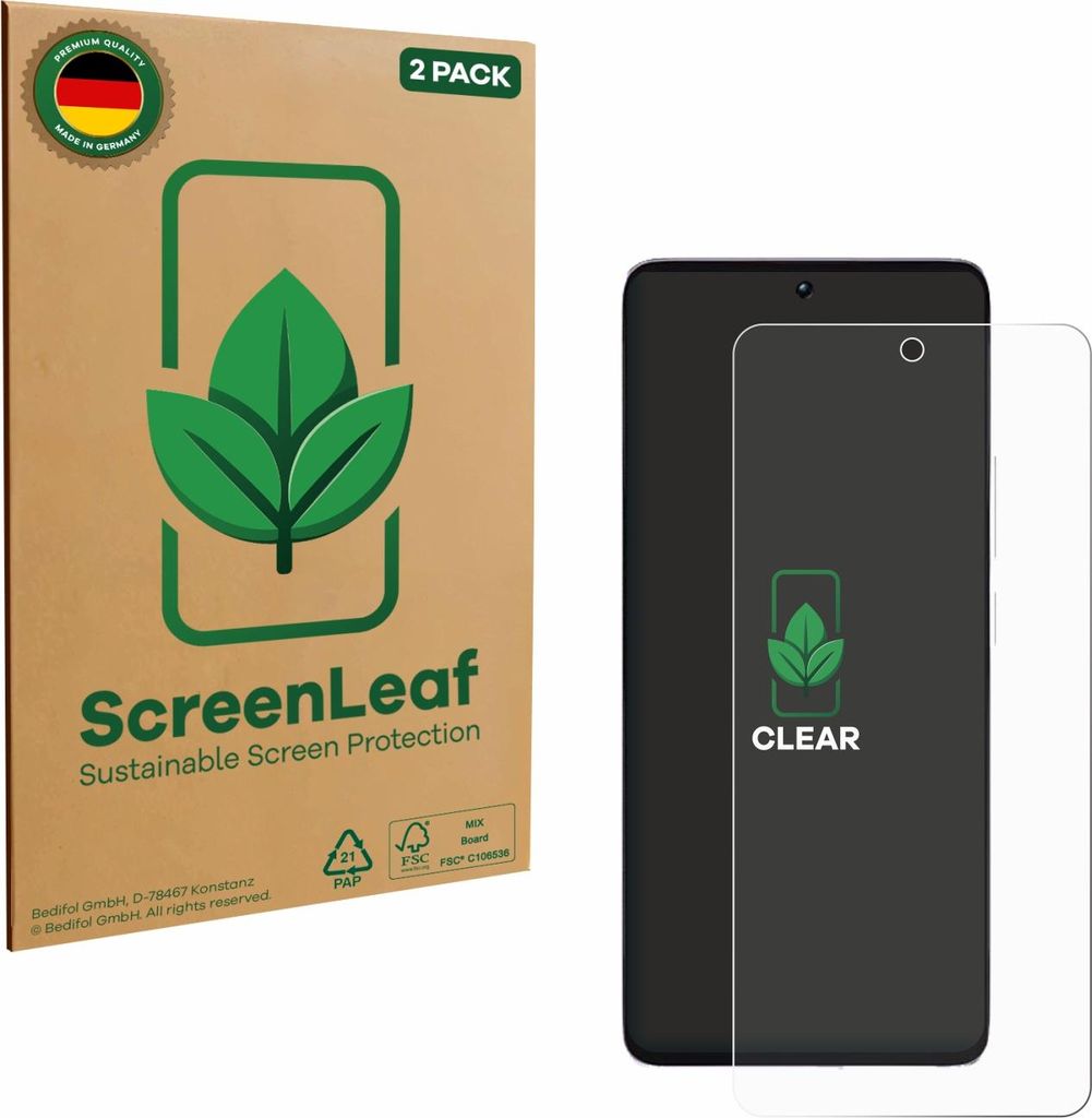 2x ScreenLeaf Schutzfolie für Xiaomi Poco M7 Pro 4G nachhaltiger Displayschutz Display Schutz Folie Klar Transparent