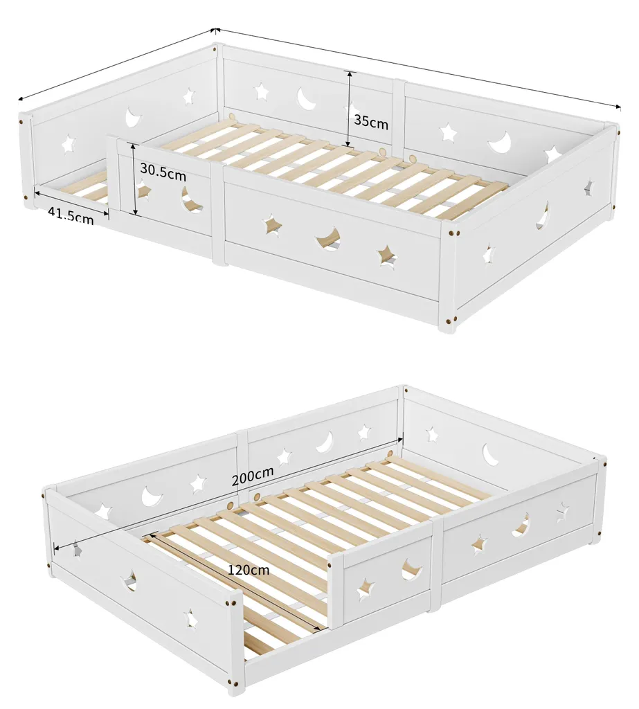 Lit au sol 120x200 cm avec barrières de protection et cadre robuste