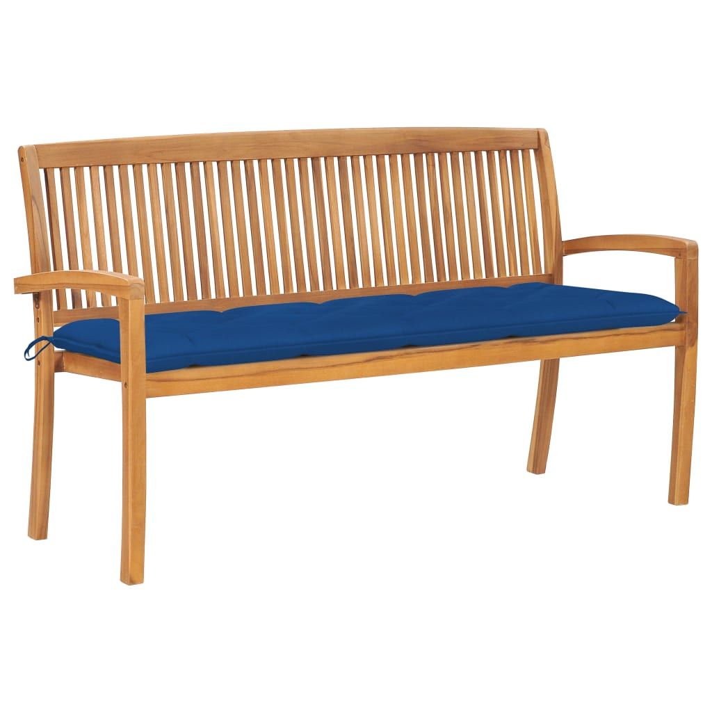 Ankonbej Stapelbare Gartenbank mit Auflage 159 cm Massivholz Teak