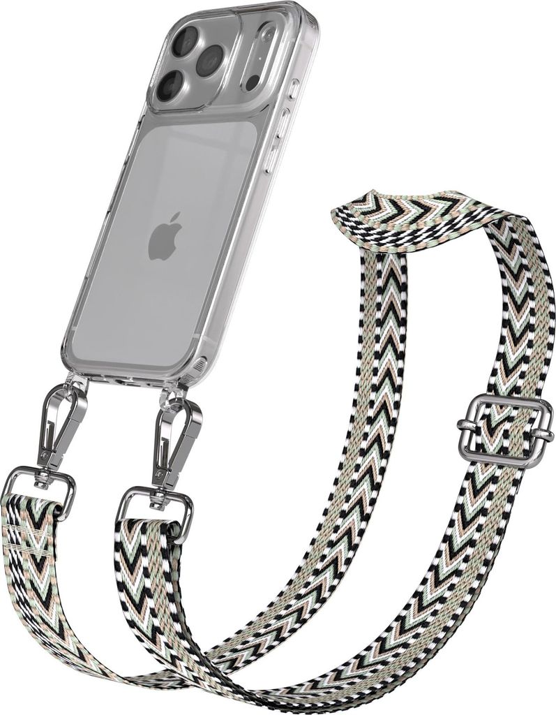 EAZY CASE Handykette - Verstellbarer Trageriemen kompatibel mit Apple iPhone 17 Pro, Handykordel mit transparenter Silikon-Hülle, Band in Grün