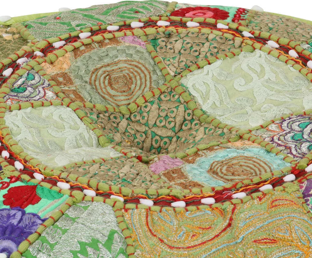 Sgabello Pouf Basso Verde vidaXL 40x20 cm Cotone Patchwork Vintage