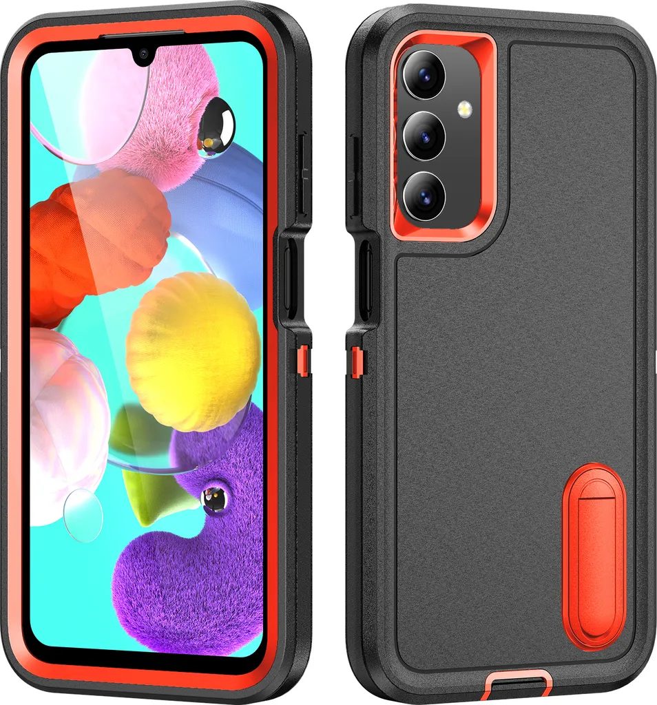Cover Robusta Samsung A15 5G/4G Rugged Tre Strati Kickstand Nero-Orange