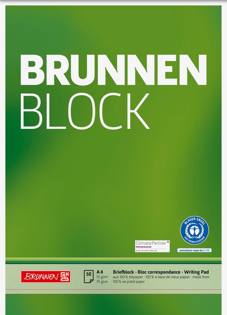 BRUNNEN 105261601 Block "BRUNNEN-Block" Recycling A4 unliniert