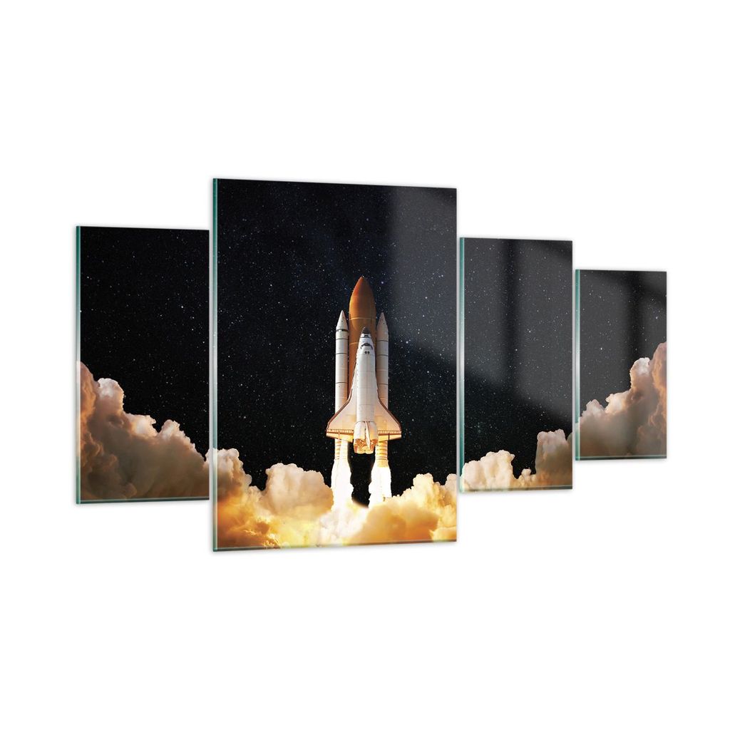 Bilder auf glas - 4 Teile - Abheben Rakete Kosmos - 160x90cm - Glasbilder - Wandbilder - Bilder - zum Aufhängen bereit - Wanddekoration aus Glas -...