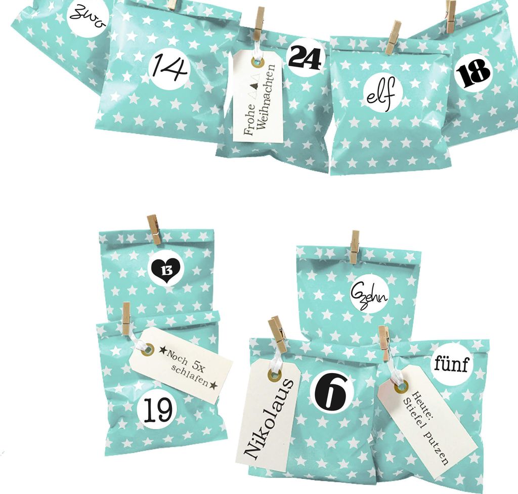 DIY Adventskalender zum Befüllen Bescherung, Papiertueten Produktbild 