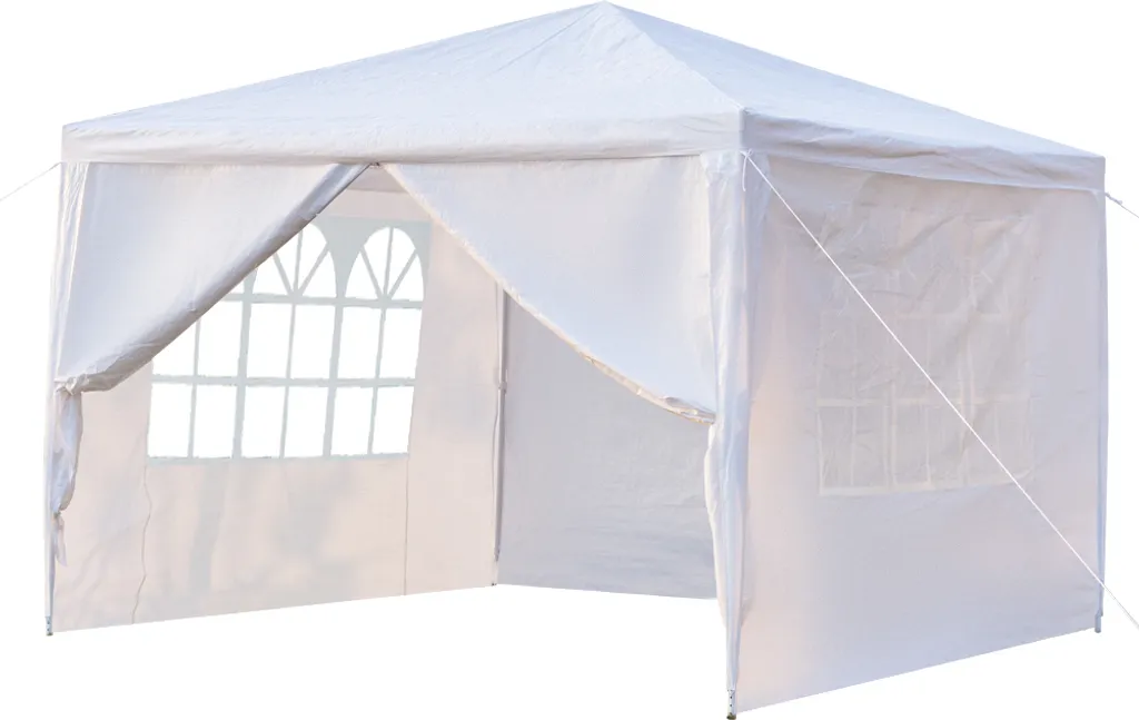 Pavillon de Jardin Étanche 3x3m avec Tubes en Spirale et 4 Côtés Blancs