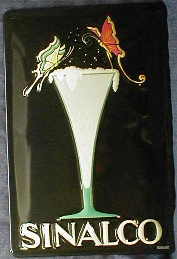 Blechschild Sinalco Glas Schmetterling Limonade retro Schild Werbeschild