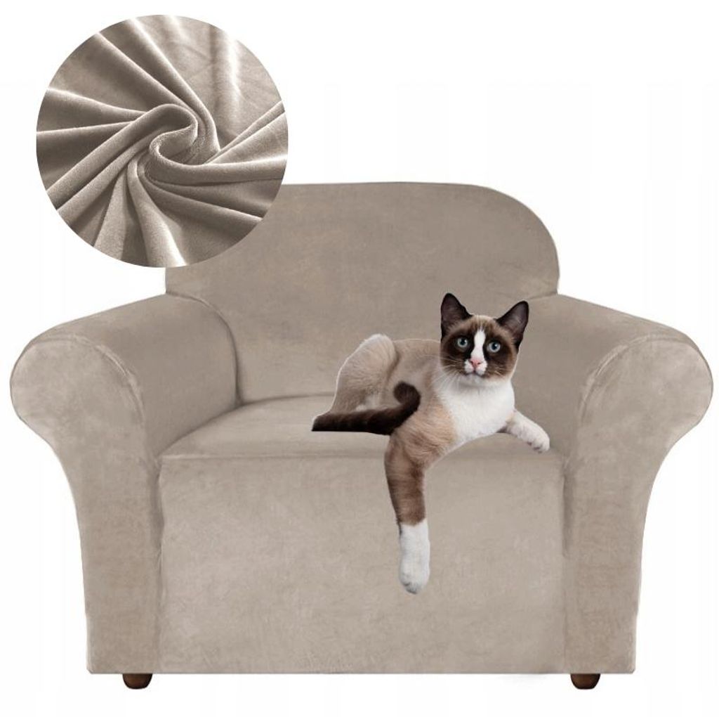 Sesselbezug 1 Sitzer 90-140cm - Samt - Beige - Stretch Produktbild 
