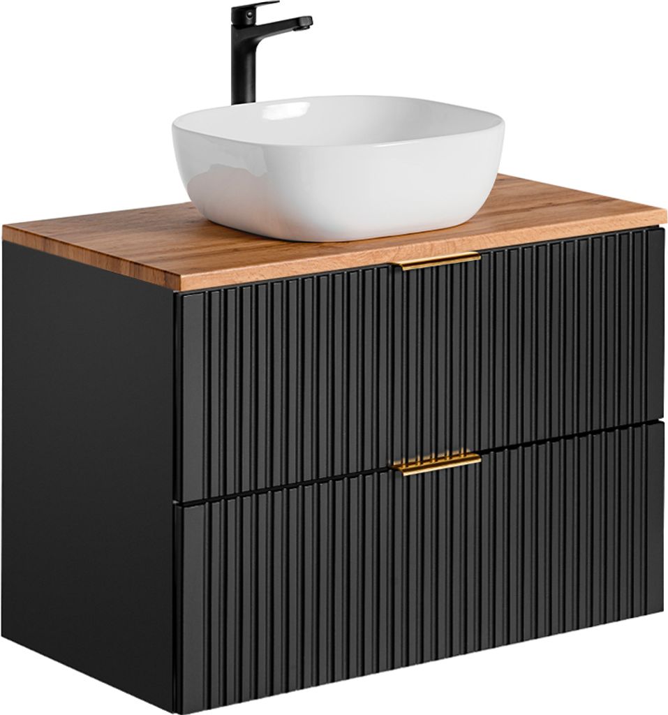 Waschtisch 80.6cm Adriel mit 2 Schubladen, Schwarz Produktbild 