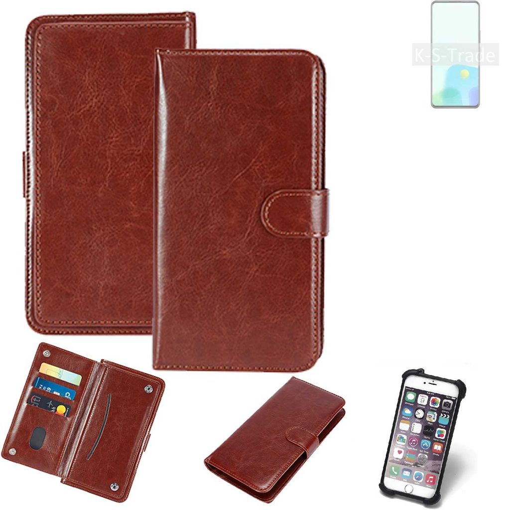 K-S-Trade 360° Hülle kompatibel mit ZTE Axon 30S braun Kunstleder Case BookCase WalletCase Kunstlederederhülle Handyhülle, Rundumschutz Bumper