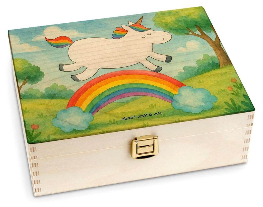 Tee-Aufbewahrungsbox im Einhorn-Design mit Regenbogenmotiv - Geschenkidee, für Paare, Teekiste aus Holz, Einhorn-Thema, Glitzer